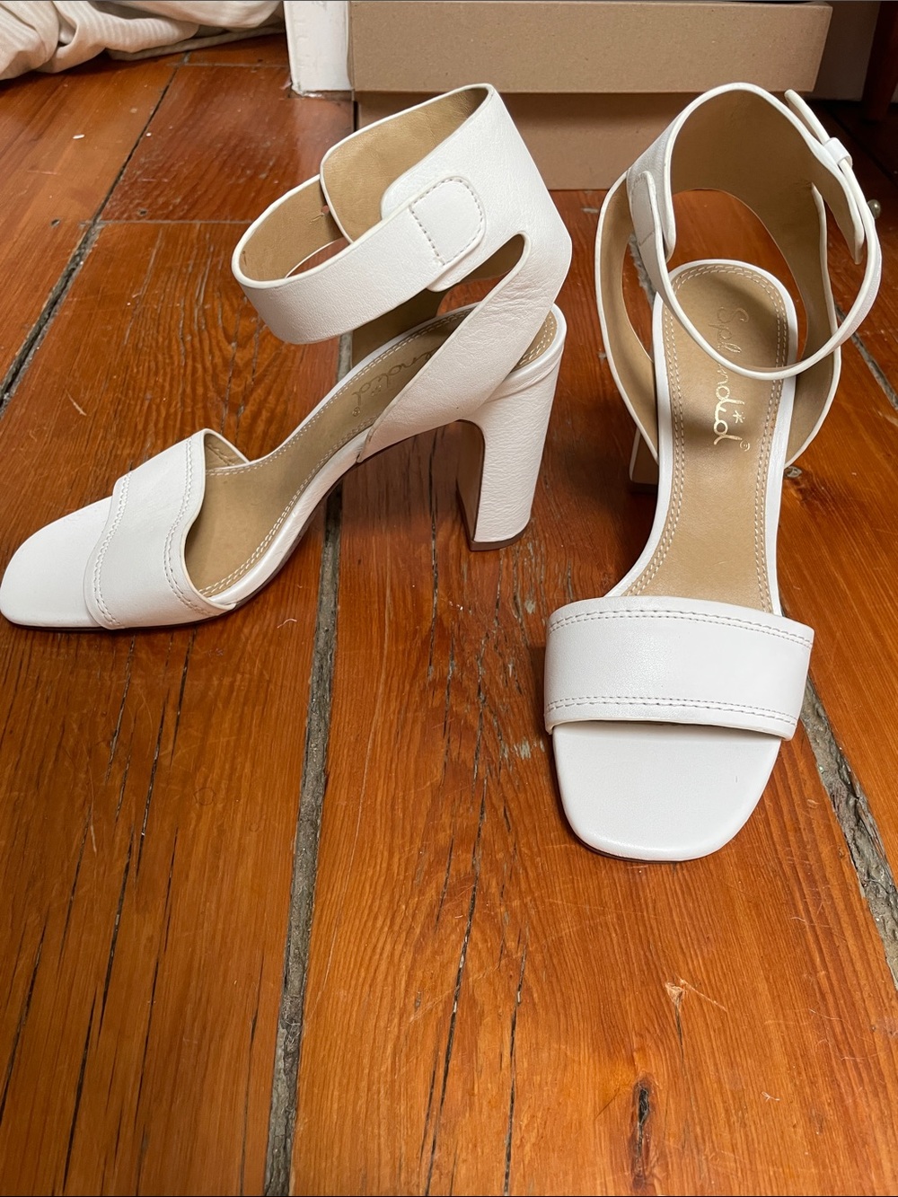 Splendid White Block Heel Sandals with Ankle Strap